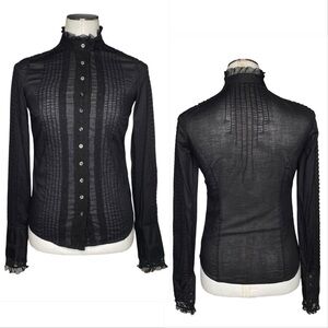 Black Victorian Style Button Down Blouse